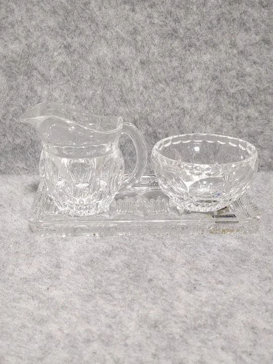 Beyer Bleikristall 3-piece sugar, creamer, and serving tray set Germany Crystal
