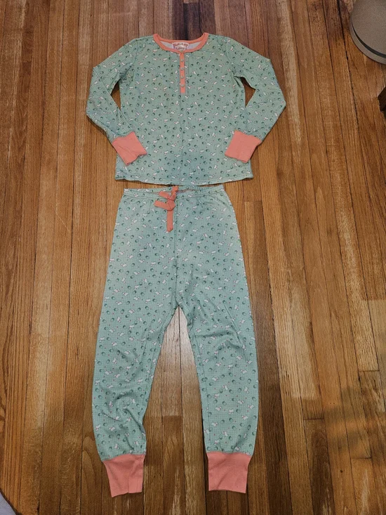 American Girl Mint Green Long-Sleeve Pajama Set with Coral Trim