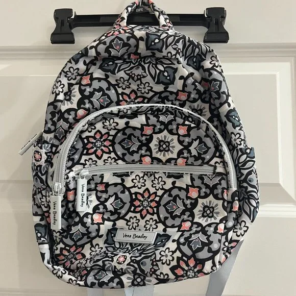 Vera Bradley Black White Gray and Pink Floral Mini Backpack