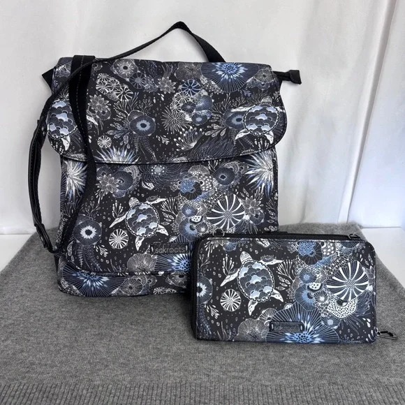 Sakroots Olympic Sea Turtle Backpack and Matching Wallet Set Blue Black  Nwot