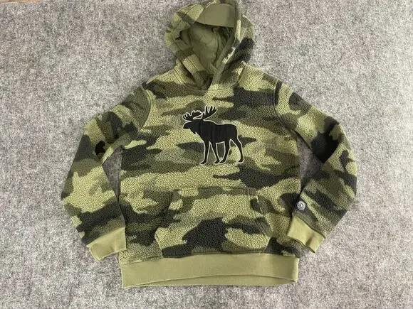 Abercrombie Hoodie Boys 13 14 Camouflage Big Logo Sweatshirt Pullover N311