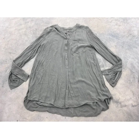 Free People Henley Blouse Top Women Small Olive Green Long Sleeve Boyfriend Boho