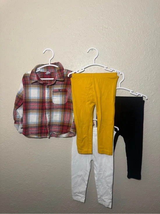 Old Navy Baby 18-24M Fall Plaid Shirt & Leggings 4 Piece Bundle