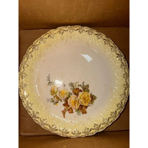 Vintage Leigh Ware Leigh Potters Roses of Sharon Yellow 22K Gold Platter 11in