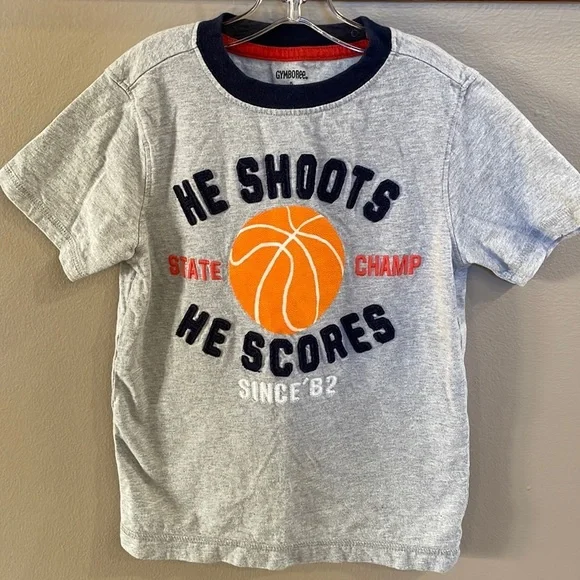 GYMBOREE boys basketball everyday tee shirt raised lettering size 5 cotton