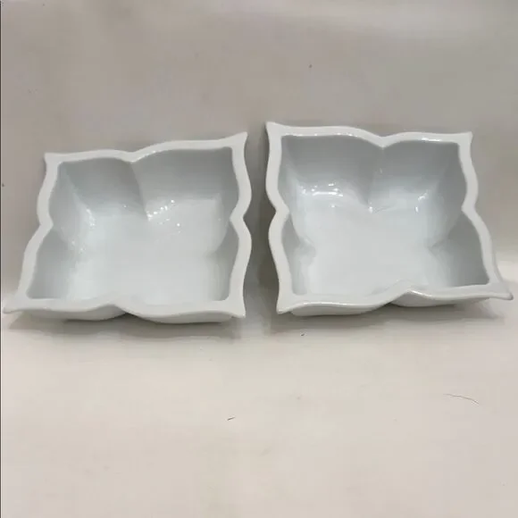Pier 1 Butterfly 6.5 Square White Porcelain Square Bowls 2 Soup Cereal Salad