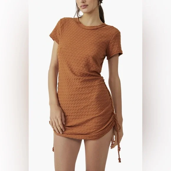 Free People Textured Mini Dress beach swimsuit coverup in Rust size xs