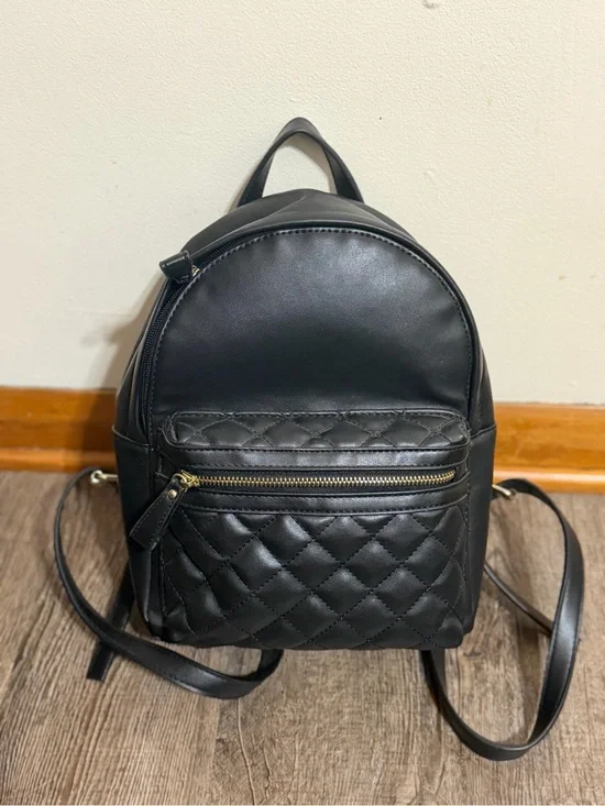 BCBG Black Quilted Mini Backpack with Gold Zipper