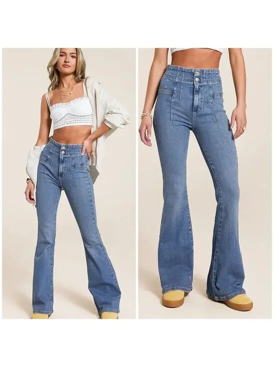 Free People Jayde Flare Stretch Jeans in Sunburst Blue