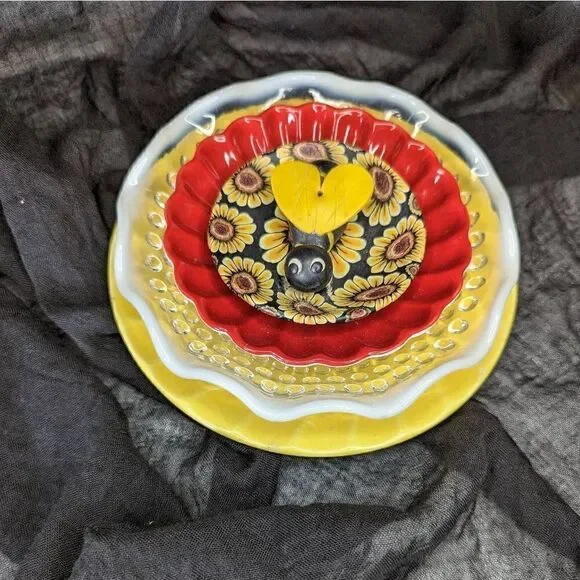 Poppytrail Ceramic 4 Set Plate Sunflower Bee Design