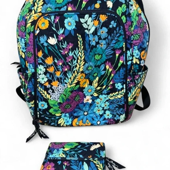 Vera Bradley backpack w/ matching wallet features a vibrant Mural Garden