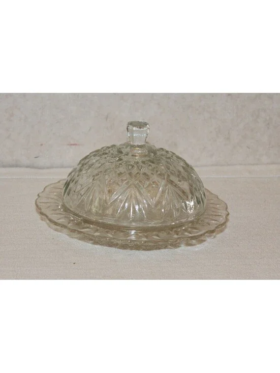 Vintage Anchor Hocking Pineapple Depression Glass Butter Cheese Dish w/ Dome