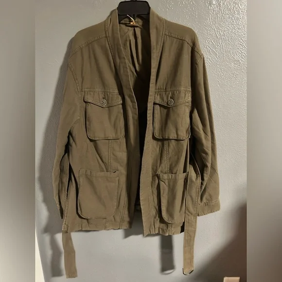 Women's Army Green Wrap Jacket Soft Fabric Boho Chill Chore Coat