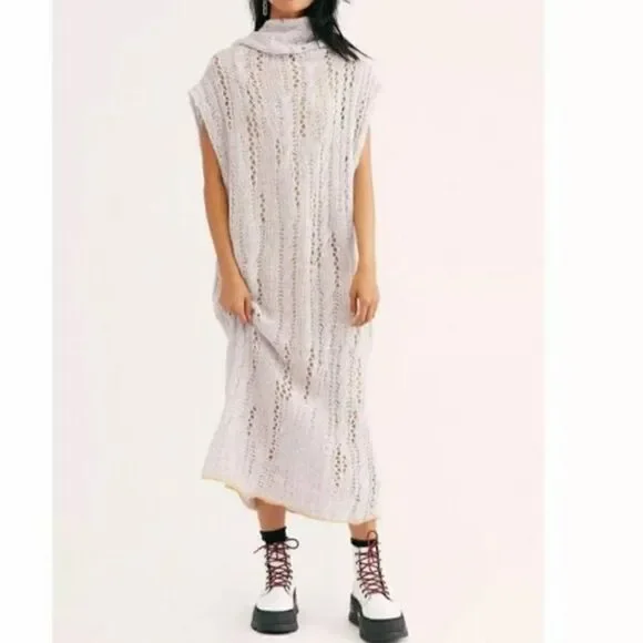Free people pirouette lilac wool blend open stitch tunic size xs/s
