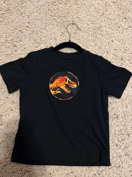 Kids Black Short-Sleeve Tee with Fiery Dinosaur Graphic