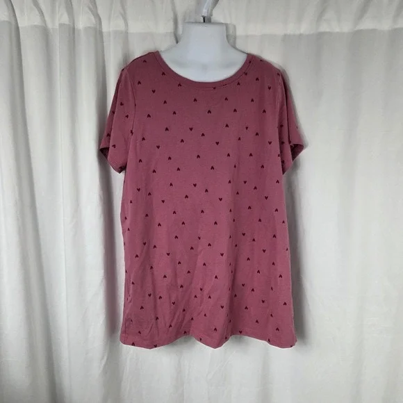 Cat & Jack Girls Size XL Short Sleeve Round Neck Heart Print Top Dusty Pink
