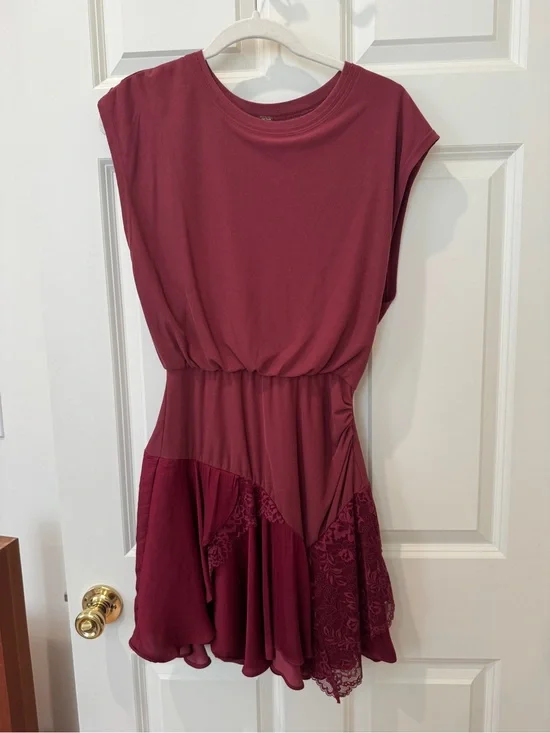 Free People Sleeveless Burgundy Mini Dress with Lace Panels