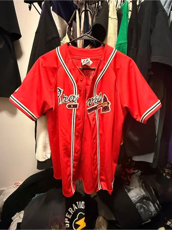 Braves Red Kids Button-Up Jersey