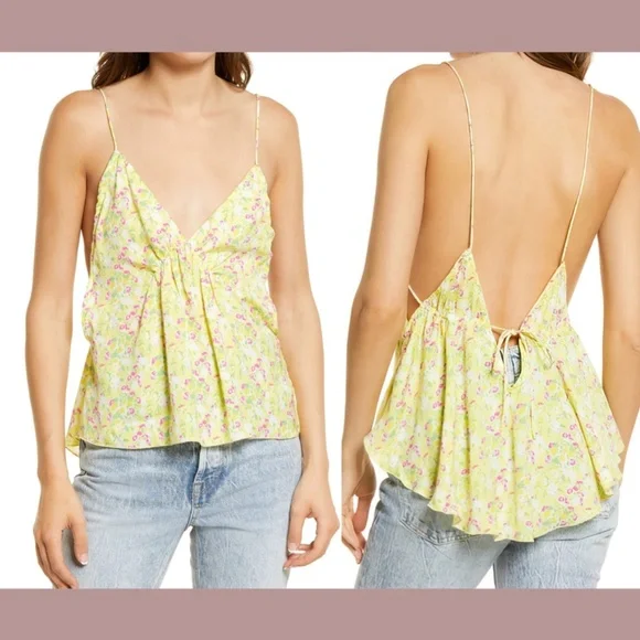 NWT $58 Free People [ Small ] Gardenia Printed Camisole in Lemon Floral‎