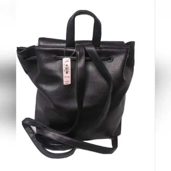 Victoria Secret Backpack Bag Black Faux Leather Purse Retail $85