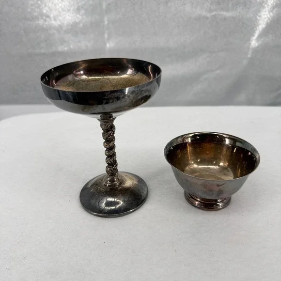 Paul Revere Reproduction Silver Plate Bowl and Engraved Stemmed Chalice Set12640