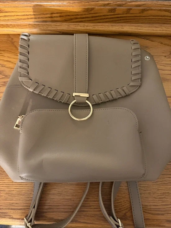Taupe Women's Backpack with Gold Ring Accent by