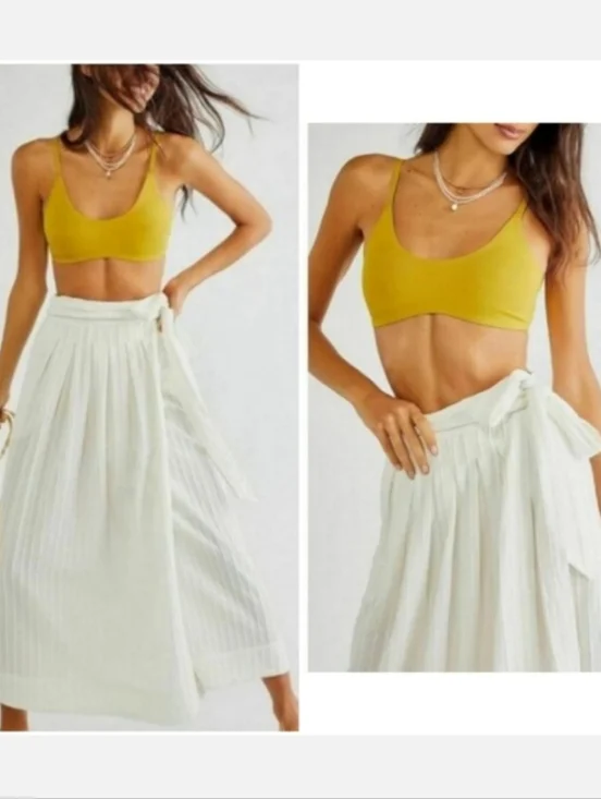 Free People Rey Wrap Ribbed Cotton Midi Skirt Ivory Cream Small
