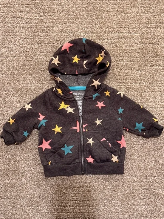 okie dokie Black Zip-Up Hoodie with Multicolor Stars