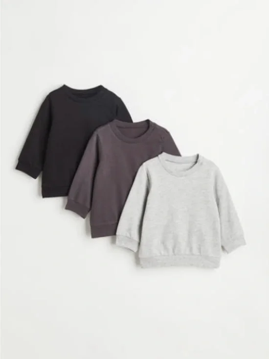 H&M Kids 3-Pack Crewneck Sweatshirts - Black, Charcoal, Light Gray 100% cotton