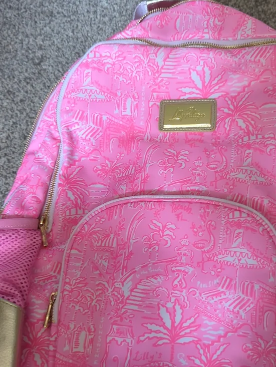 Lilly Pulitzer Palm Beach Playground Tropical Print Backpack with Gold