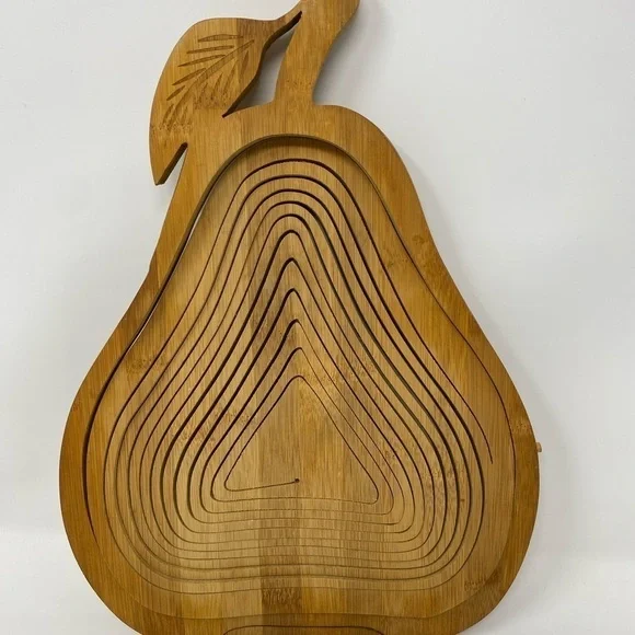 Collapsible Pear Shaped Spiral Cut Bamboo Fruit Basket Charcuterie Board Trivet