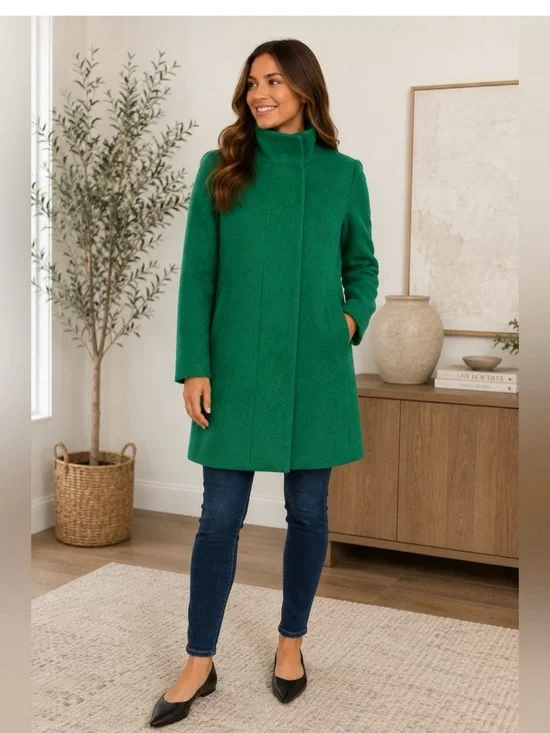 J. Crew Emerald Green Stand-Collar Wool Peacoat