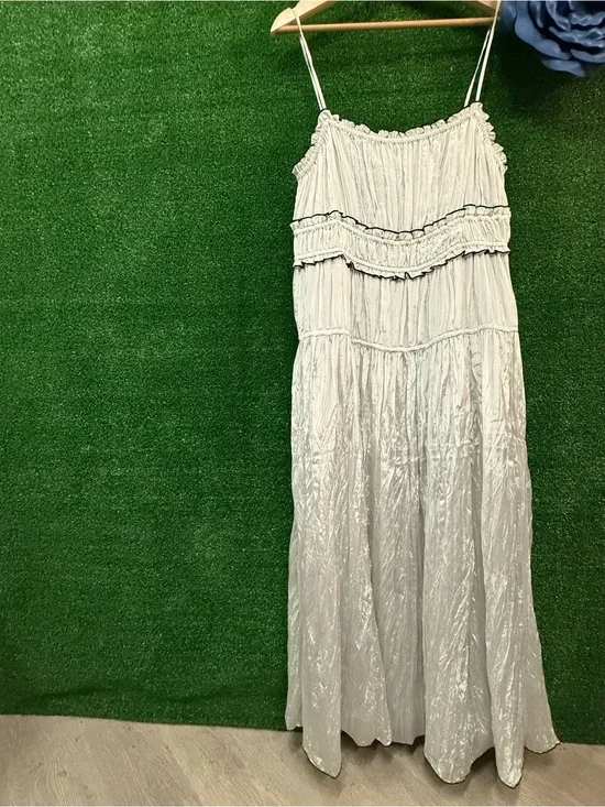 J Crew Silver Ruffle Long Maxi Dress Size XL Brand New