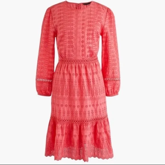 J. CREW Coral Orange Pink Eyelet Flutter Sleeve Boho Dress Size S New with Tags