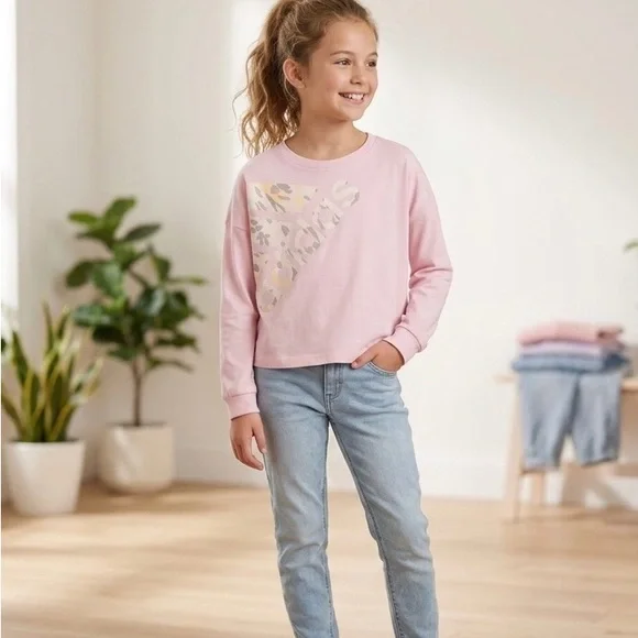 ✨ New! adidas Girls Pink Long Sleeve Waist Crew Neck T-Shirt XL ✨