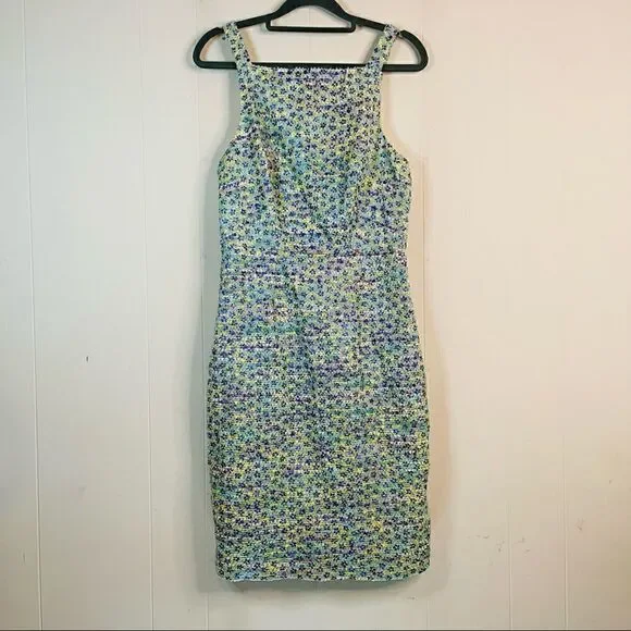 J. Crew Metallic Daisy Floral Jacquared Textured Dress Size 4