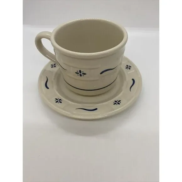 Longaberger Pottery Woven Traditions Classic Blue Cup and Saucer