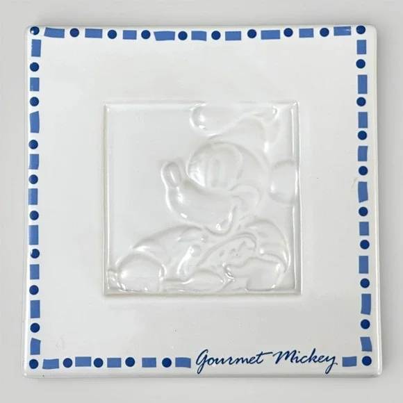 Disney Gourmet Mickey Mouse Trivet White Blue Ceramic Kitchen Hot Plate Thailand