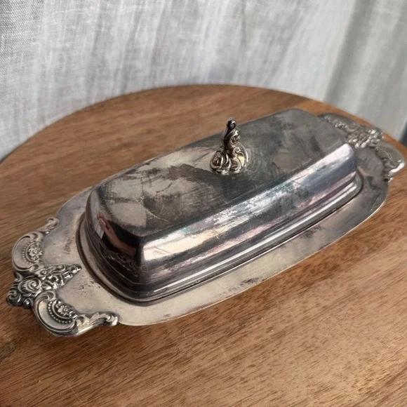 VTG Towle Covered Butter Dish Silverplate Ornate Floral Scroll 2910