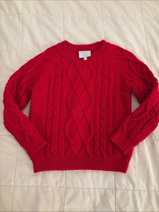 Kids Sz Red 💯 cotton Cable Knit Sweater - like new condition