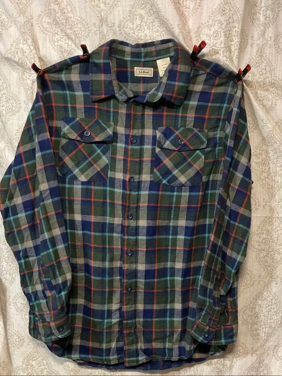 L.L. Bean Men's Blue, Green & Red Plaid Button-Down Shirt