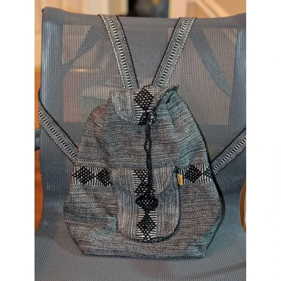 Pinzon Black White Mexican Artesanal Woven Backpack Boho Hippie Festival‎ Bag