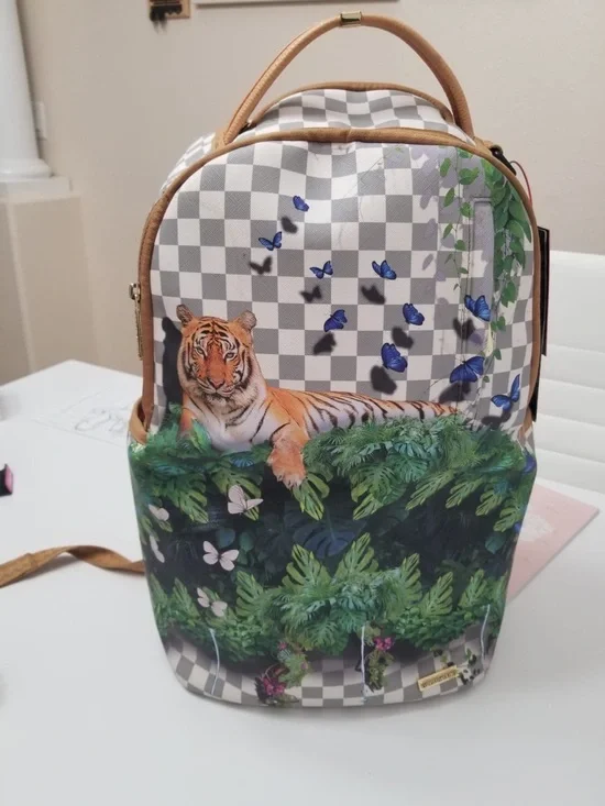 Sprayground Tiger & Butterfly Backpack in Tan, Green, Blue