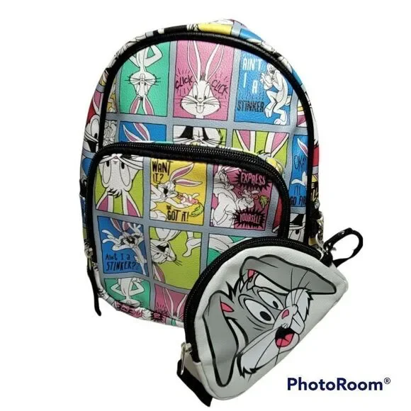 Warner‎ Bros. Looney Tunes Bugs Bunny Mini Backpack w/Zip Pouch White 10.5