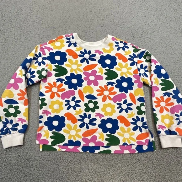 Hanna Andersson Sweatshirt Kids Size 10 White Floral Excellent Multi-Color Retro