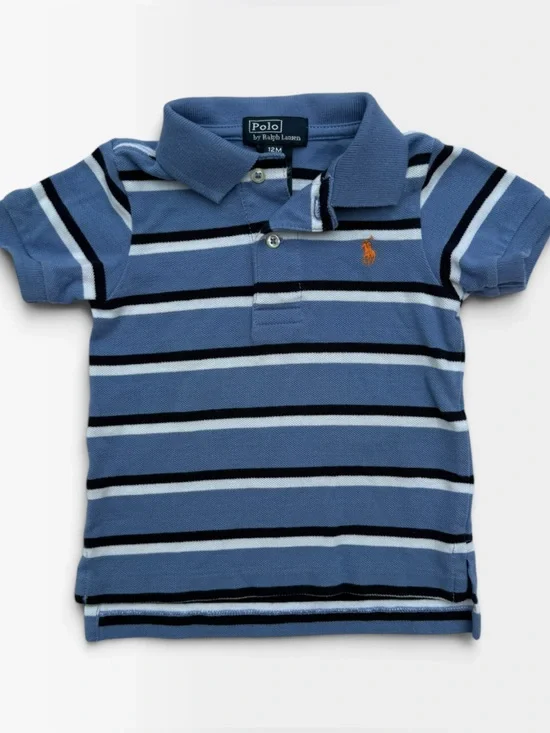 Polo Ralph Lauren Blue White Black Stripe Pique Polo Baby 12 Months Orange Pony