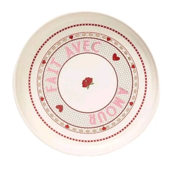 Anthro Bistro Tile Valentine Pie Dish Amour Pink Stoneware NEW