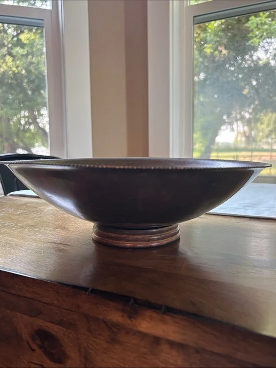 Vintage Solid Brass Lotus Flower Wood  Base MCM 11.5”