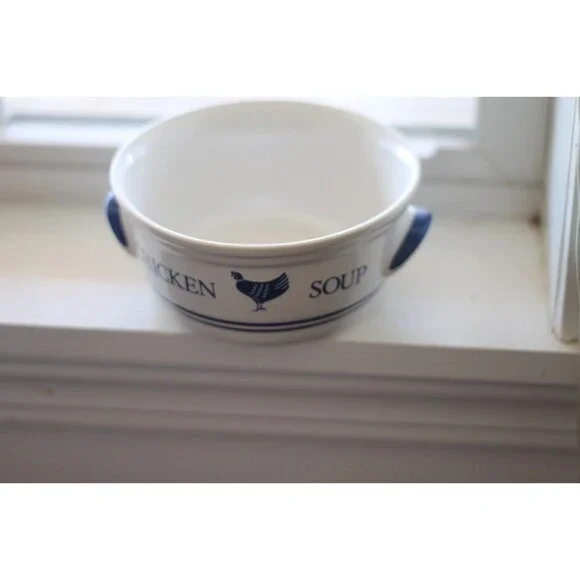 Vintage F.T.D.A. 1986 Ceramic Chicken Soup Bowl with Handles