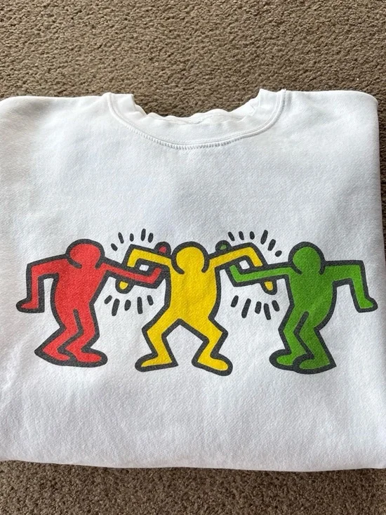Keith Haring  White Graphic Sweatshirt with Red, Yellow & Green Characters